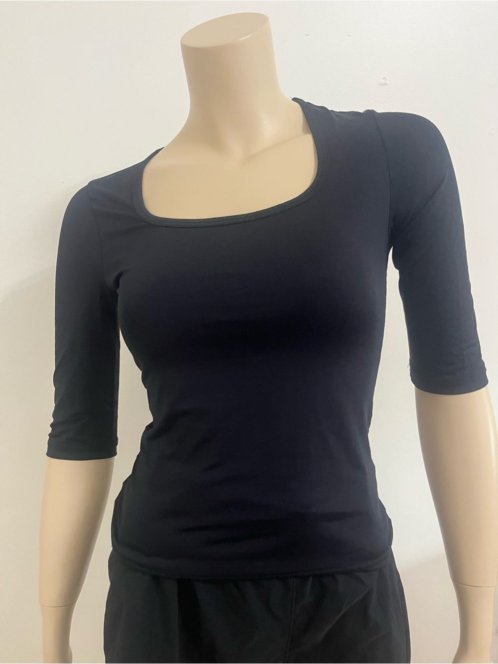 le chateau Black Asymmetric Scoop Neck 3/4 length Sleeve Top